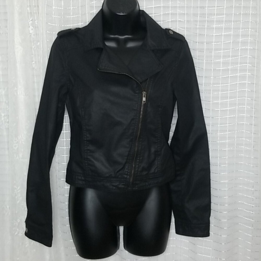 Decree Fitted Black Moto Jacket Leather Look Women's Zip Up SzS